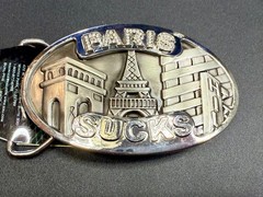 Paris Sucks! Blue Moon Creations Silver Tone Funny Tourist Gift Belt Buckle