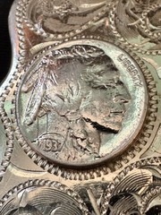 COMSTOCK Vintage German Silver Belt Buckle Morgan Dollar Indian Buffalo Nickel
