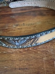 Handmade Patriotic Western Belt 30-Eagles-Brn/White-Blue-Stitches-Buckle-Leather