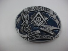 Mason Serving The Community Belt Buckle 3.25&Prime; x 2.5&Prime; Fits 1.5&Prime; Belt