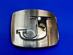 Custom Initial Letter J Silver Tone Outlined Reflective Men Women Belt Buckle