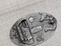 vintage OIL FIELD belt buckle WESTERN cowboy BERGAMOT brass pewter TEXAS