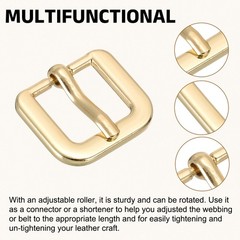 Metal Roller Buckle, 6Pcs 0.63&Prime; Square Single Prong Belt Buckle, Light Gold