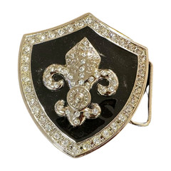 Men Women Silver Metal Belt Buckle Fashion Shield Bling Fleur De Lis Lily