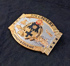 🌟US Army 5th Cavalry Regiment « Black Knights » Insignia, Gold Silver Belt Buckle