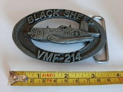 Vintage Military Belt Buckle – Ba Ba Black Sheep Corsair – VMF214