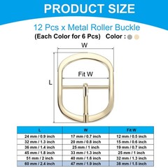 12Pcs 1.5&Prime; Single Prong Belt Buckle Metal Roller Buckle Light Gold/Black