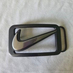 Nike Swoosh Logo Belt Buckle Gunmetal Silver Tone Rectangular Golf Athletic Mens