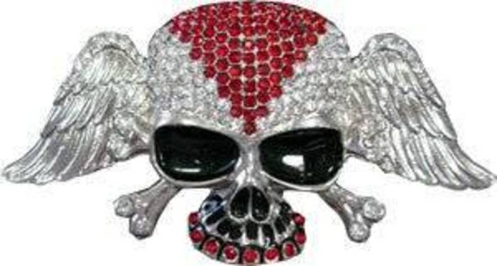 NEW Men’s Red Crystal Rhinestone Skull w/ Wings Big Belt Buckle – Skull Pirate