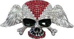 NEW Men’s Red Crystal Rhinestone Skull w/ Wings Big Belt Buckle – Skull Pirate