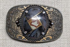 vintage HANDCRAFTED gold inlay GEMSTONE agate quartz WESTERN belt buckle COWBOY