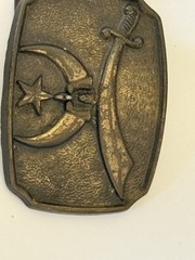 Vintage Masonic Shriner Belt & Buckle – Sword & Crescent Design – Leather Belt