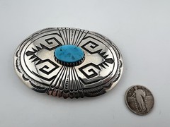 Vintage Navajo Sterling Silver Buckle Turquoise by Tommy Singer