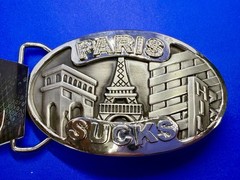 Paris Sucks! Blue Moon Creations Silver Tone Funny Tourist Gift Belt Buckle