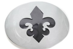 Men Women Casual Belt Buckle Silver Metal Western Biker Oval Shape Fleur De Lis