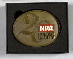 2 NRA National Rifle Association Brass Belt Buckles 2013 Golden Eagles in Boxes