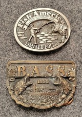 B.A.S.S. 1990 and Fish America Belt Buckle 2 3/4 x 2 1/4 Brass and Pewter