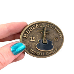 Vintage Russell Kansas Oil Show 1983 Metal Belt Buckle