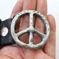 Peace Sign Belt Buckle in Antique Copper, Antique Rustic Interchangeable Buckle