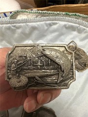 Six Vintage Fishing Belt Buckles Bass, etc.