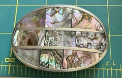 Vintage Unsigned Mexican Nickel Plated Bronze With Abalone Inlays Belt Buckle