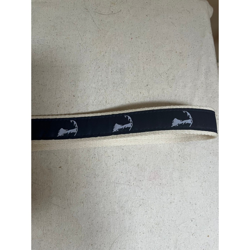 Cape Cod Belt Co Navy Ribbon Belt Preppy Embroidered Cape Cod Map Brass Buckle