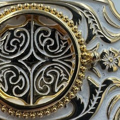 Vintage Western Gold Tone White Enamel Filigree Floral Belt Buckle Made in USA