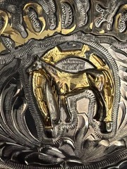 Vintage Artes Valenzuela AV Rodeo Horse Buckle & Charro Belt Mexico