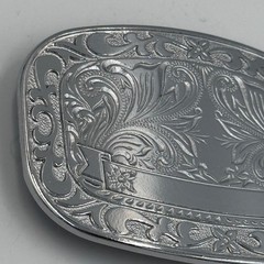 Western Floral Engraved Silver Tone Oval Belt Buckle Cowboy Scrollwork Design