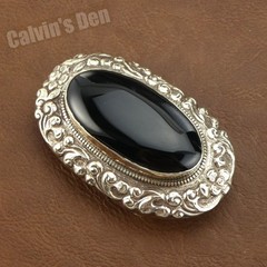 Handmade Large Black Onyx Tibetan Silver Floral Scroll Belt Buckle Western Boho