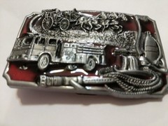♈ FIRE DEPARTMENT Belt Buckle red inlets ♈ Fire Dept Great gift.Classic retro