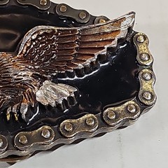 VTG 1983 Great American Buckle Co. Chicago Belt Buckle Enamel Eagle Biker Chain.
