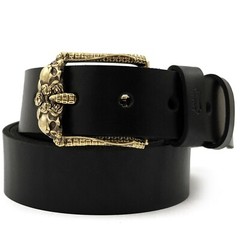 Brass belt buckle Skulls and Roses, pin type Rectangular belt buckle with skulls