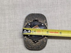 vintage HANDCRAFTED gold inlay GEMSTONE agate quartz WESTERN belt buckle COWBOY