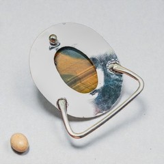 Tiger Eye Silver Plated Belt Buckle – Handmade Western Statement Buckle