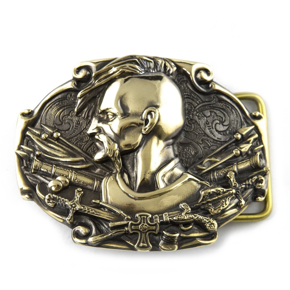 Belt buckle Cossack, Handmade Ukrainian warrior military solid brass buckle