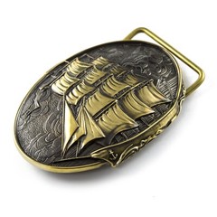 Brass belt buckle Frigate, Sailship buckle, Brigantine, Barque, Warship buckle