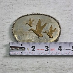 Vintage German Silver Enamel Mallard Duck Belt Buckle Engraved Western Rope Edge