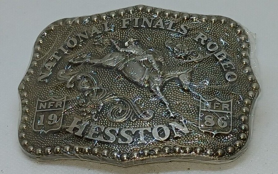 Vintage Rodeo Belt Buckle Hesston 1986 Original Wrap National Finals NFR