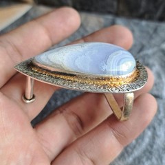 Blue Lace Agate Teardrop Silver Plated Belt Buckle Soft Lavender Banded Unisex