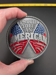 Proud To Be An American Flag Belt Buckle Patriotic USA Red White Blue Metal 3.5&Prime;