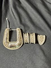 Sterling Silver 10K Gold Overlay Western 4 Pc Belt Buckle Set GN34 Mexico