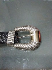Rare Chet Vogt 14k Gold .925 Sterling Belt Buckle Set Size 28 black lizzard
