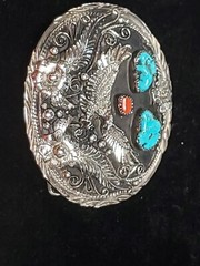 SILVER RED & BLUE TORQUIOSE BELT BACKLE EAGLE S.S.I. NICE!