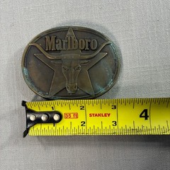 Vintage 1987 Marlboro Solid Brass Longhorn Bull Belt Buckle Western Cowboy