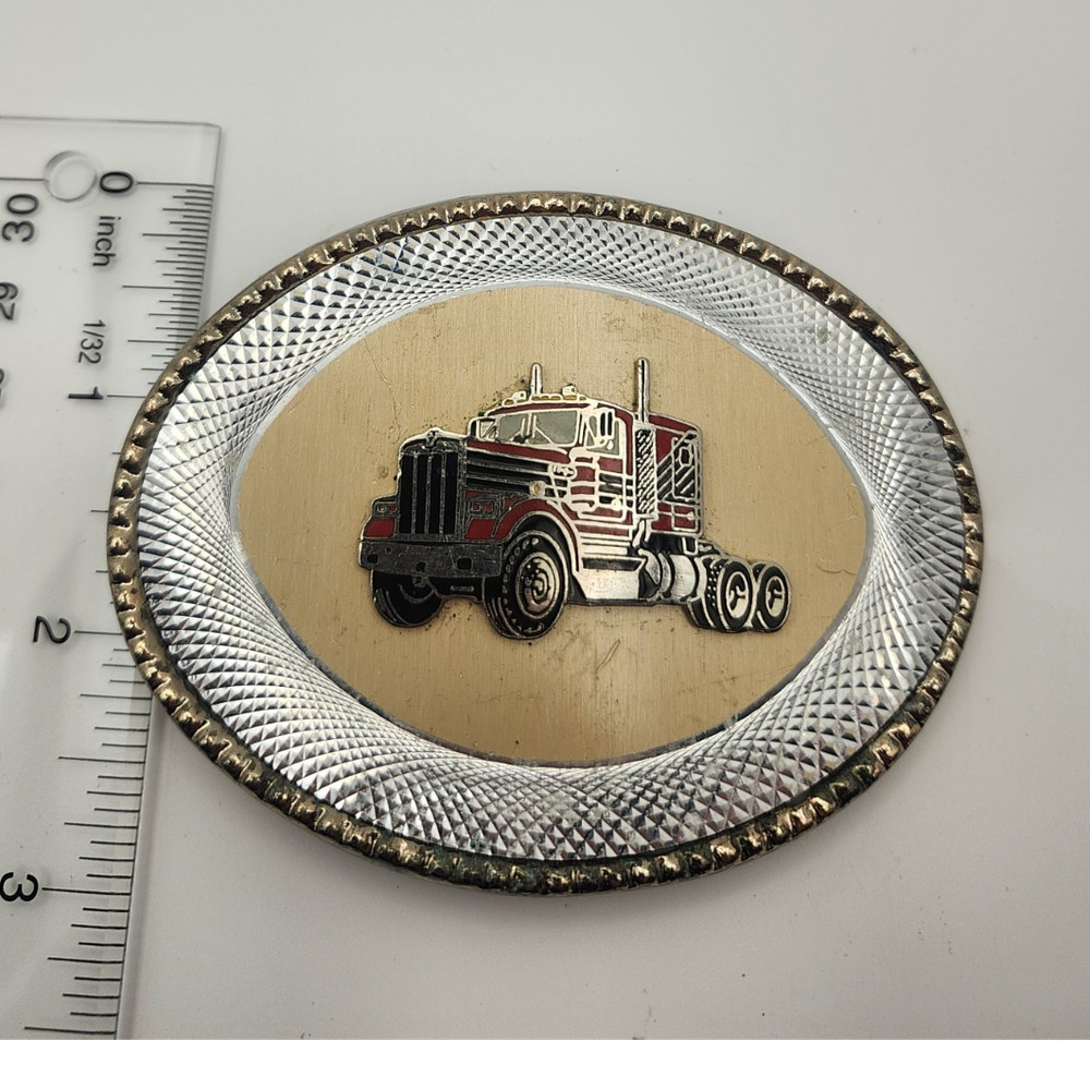 Men&rsquo;s Western Oval Semi Truck Belt Buckle Metal Silver/Gold Red/Black 1.5&Prime;