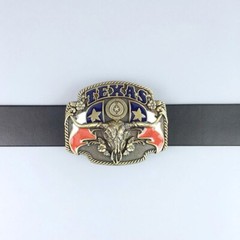 Vintage Bronze Plated Longhorn Bull Flag Western Belt Buckle Boucle de Ceinture