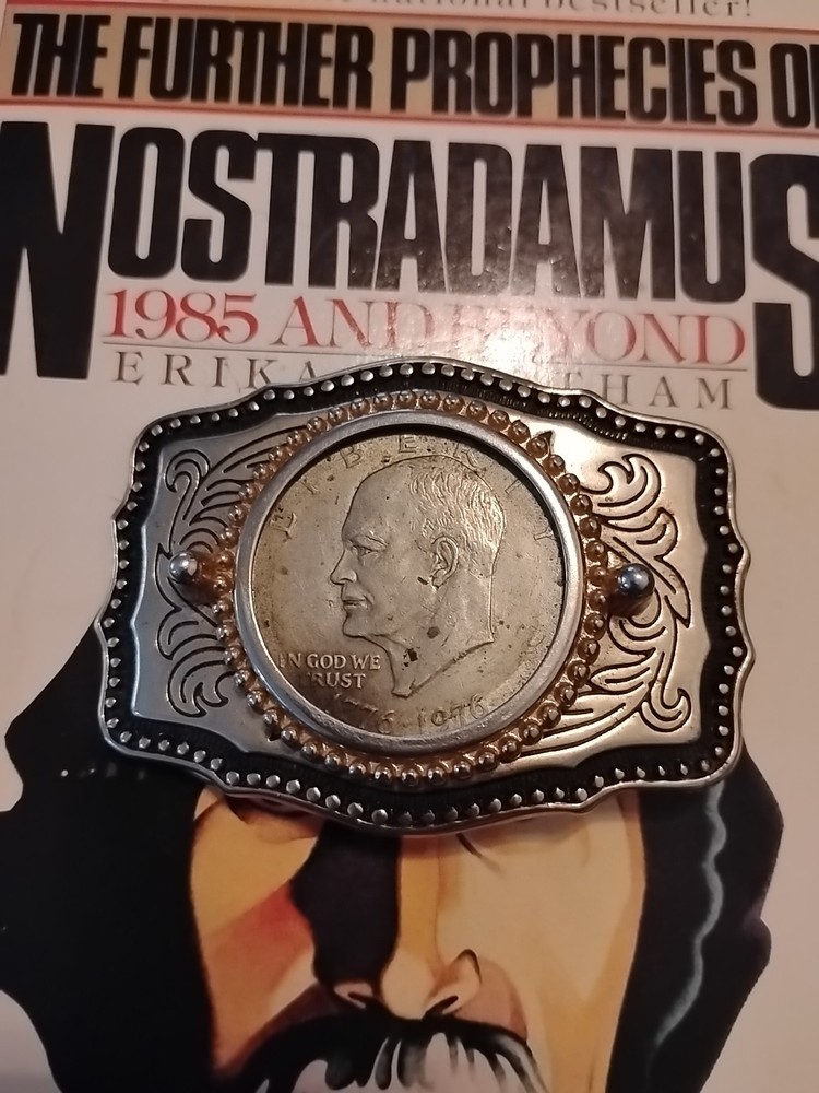 VTG 1776-1976 Bicentennial Eisenhower Dollar Coin Philadelphia Mint Belt Buckle