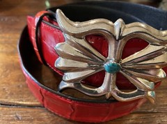Navajo James Reid Dgn Sterling silver turquoise￼ Belt Buckle￼ Nu🐊1.5”-30-33”✅