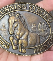 Vintage Brass Native American Indian Running Strong Horse Belt Buckle